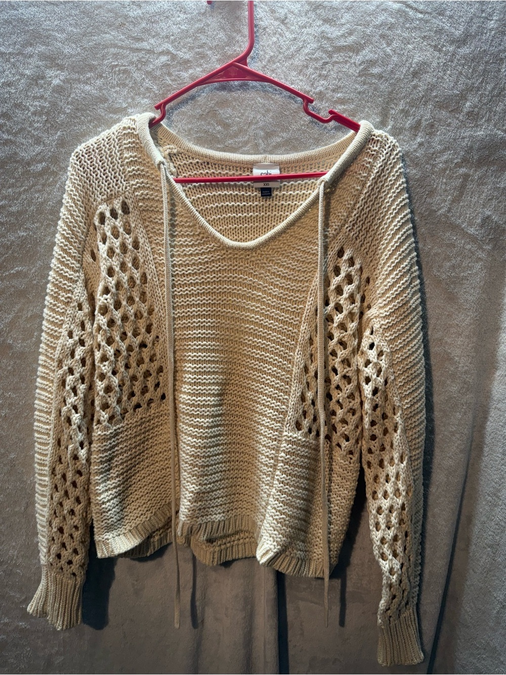 CAbi Cream Open-Knit Scoop-Neck Sweater with Drawstrings
